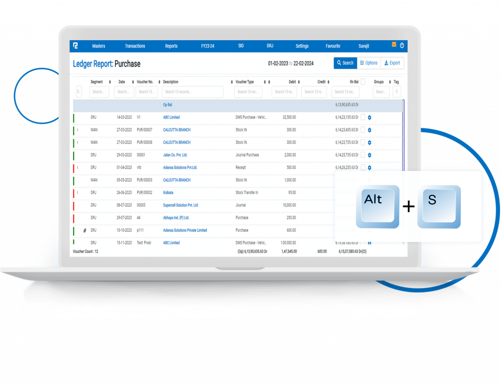 shortkey for for ledger report
