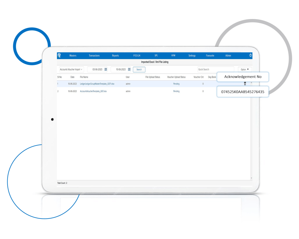Addition of Acknowledgment Number in Excel Import Listing