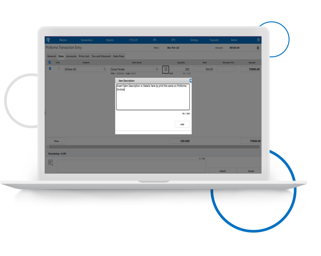 Item Description on Proforma Invoices