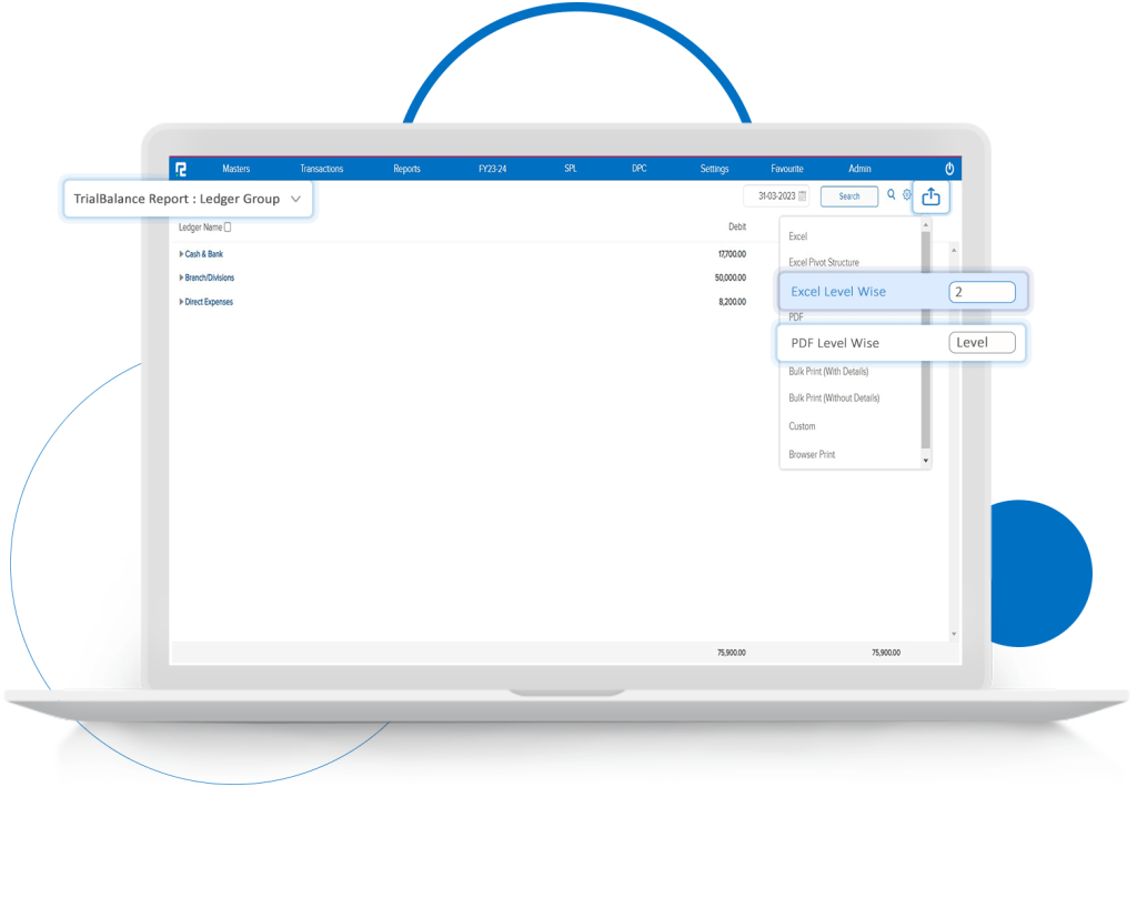 Level-wise Export in Ledger Group Variation of Trial Balance