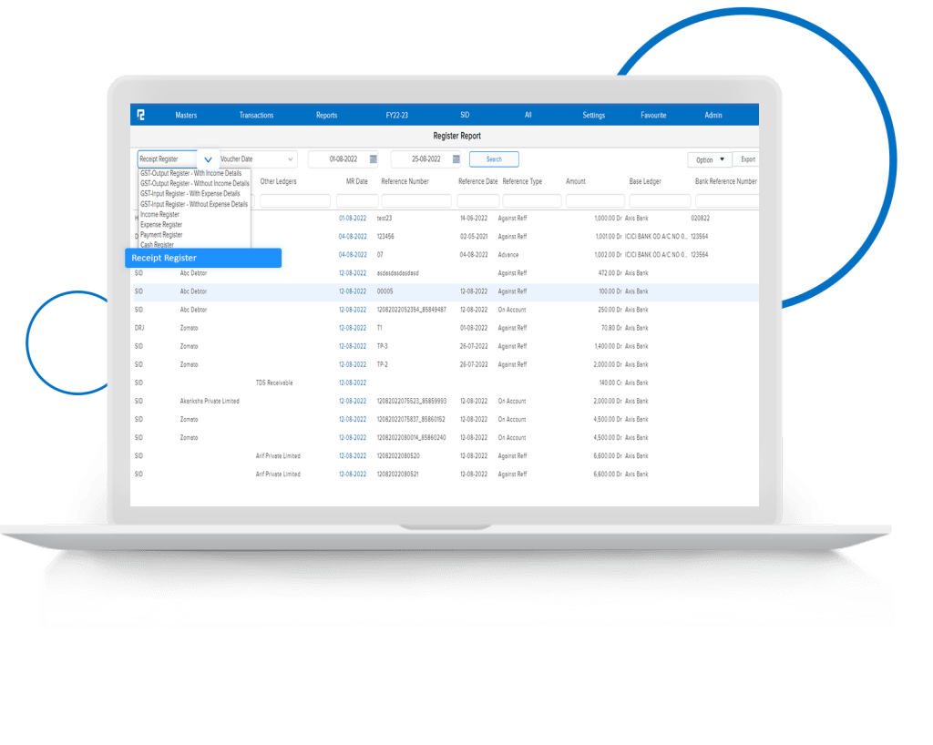 Register Menu ,Report addition