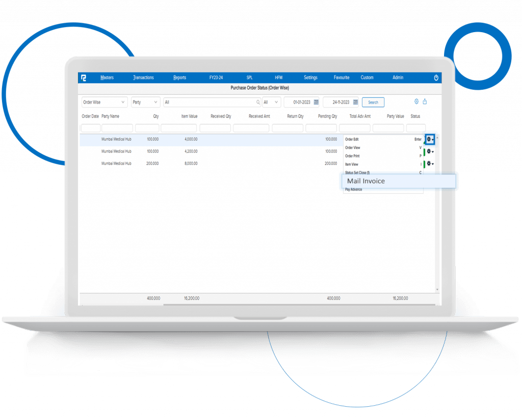 Send Email Option in Purchase Order Status Report