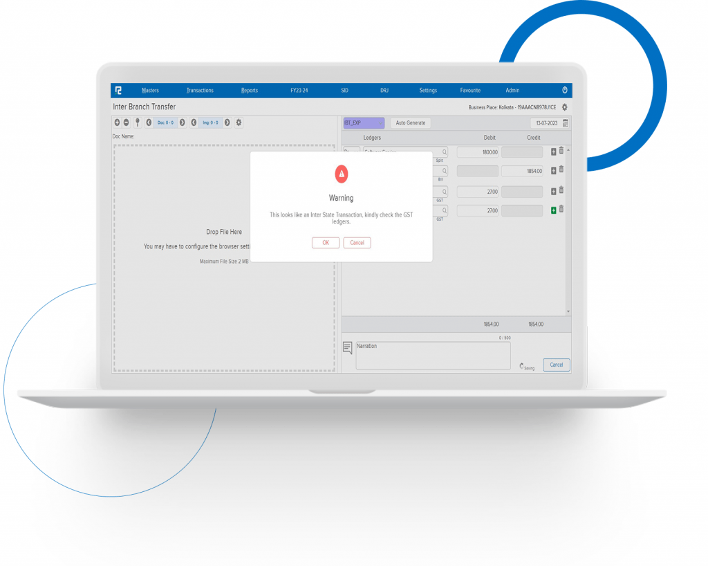 Warning for Incorrect GST Ledger Selection on IBT Screen
