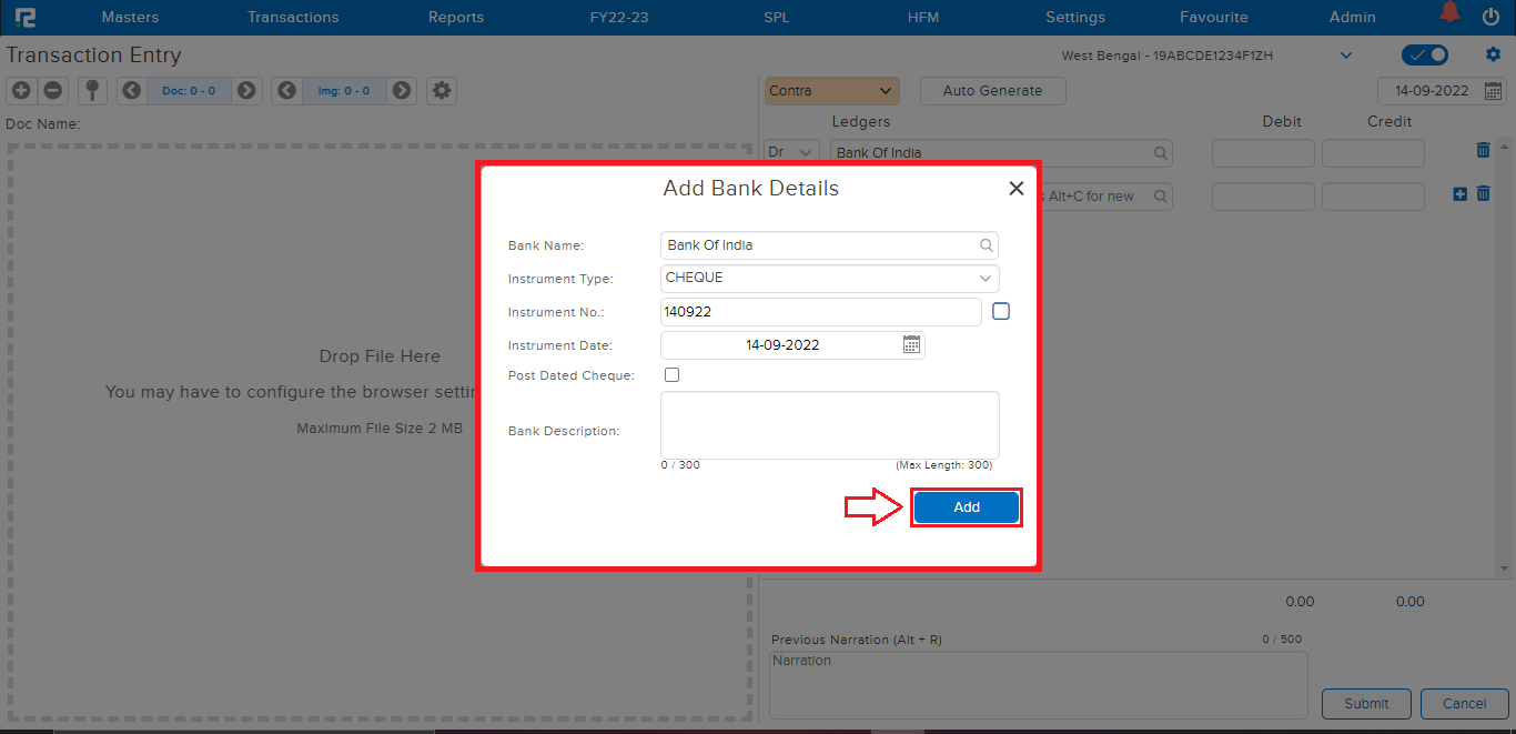 Add bank details