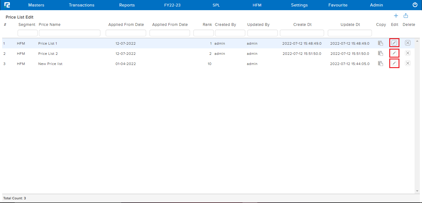 all created price lists