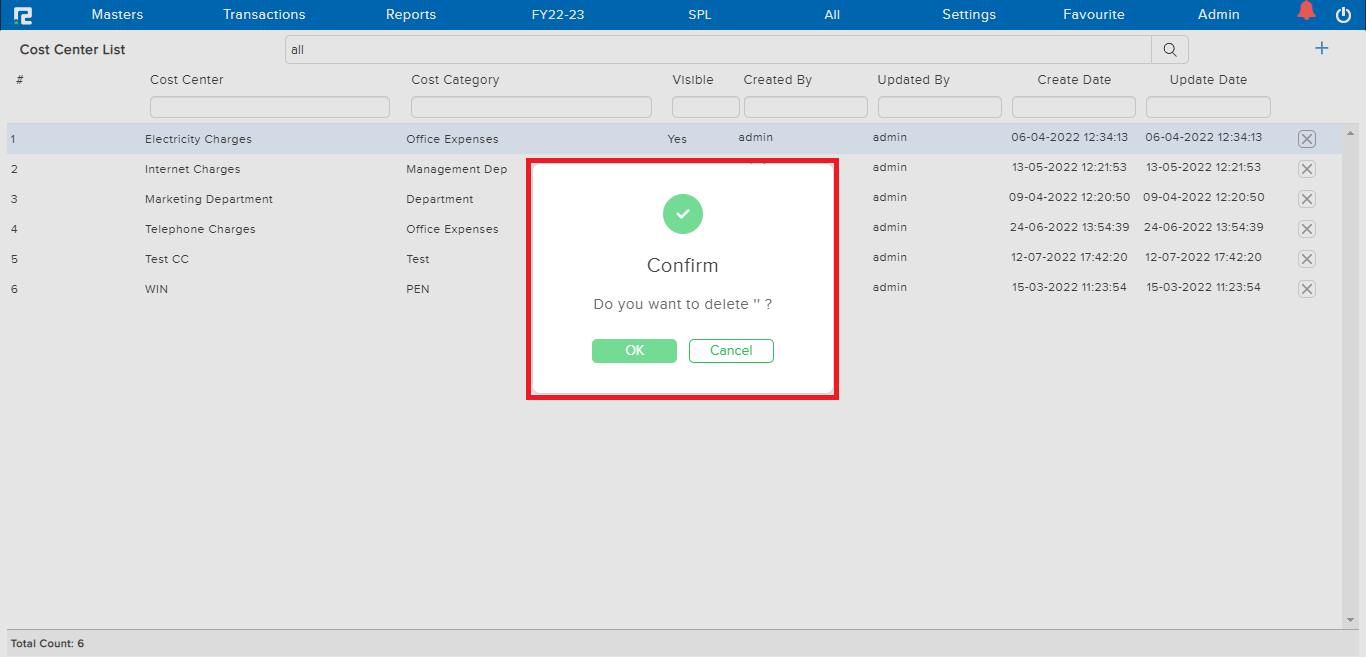 CC Delete Confirmation Popup