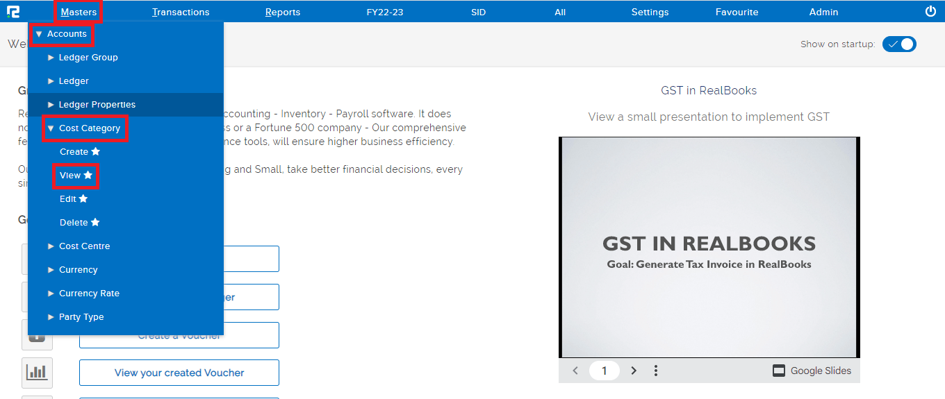 Cost Category View Path