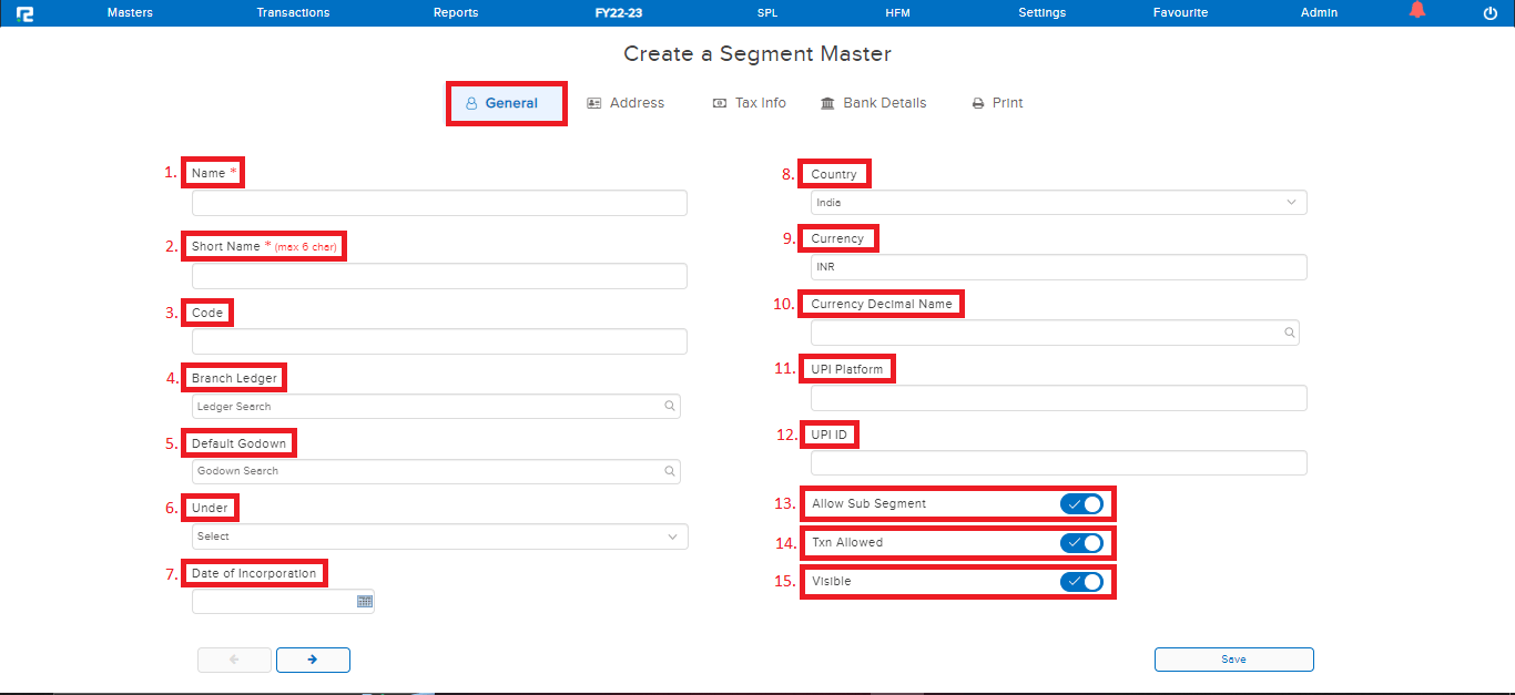 creation screen for segment