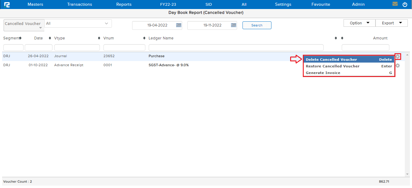 Delete cancel voucher