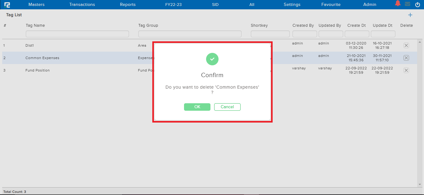 Delete confirmation pop-up