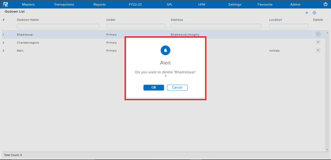 Delete confirmation popup
