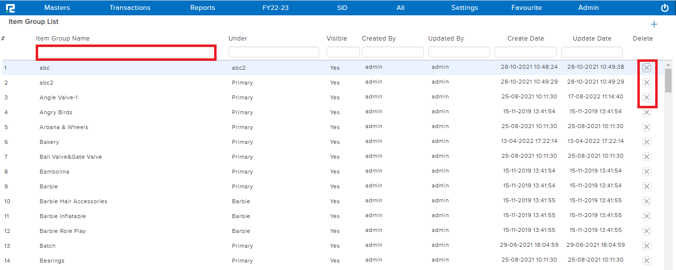 Delete Screen for item groups
