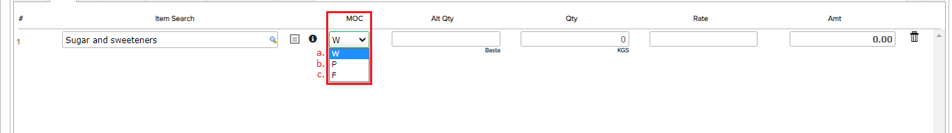 Dropdown list for MOC