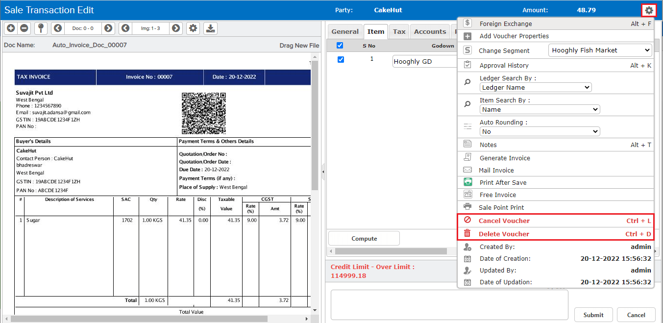 entry delete or cancel