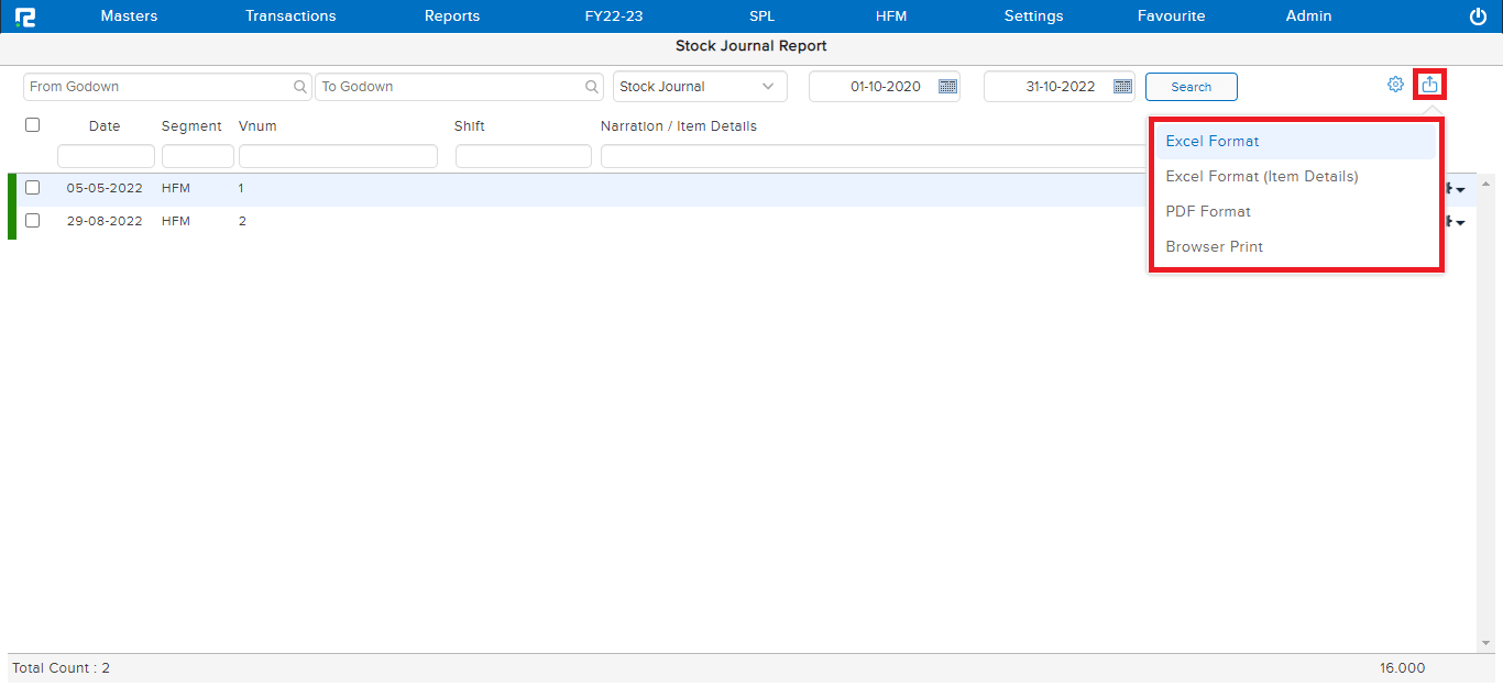 Export Options