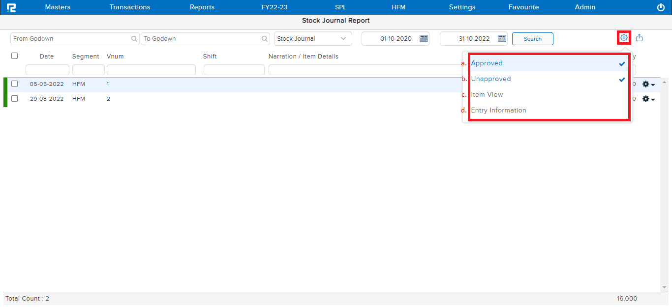 Filter options