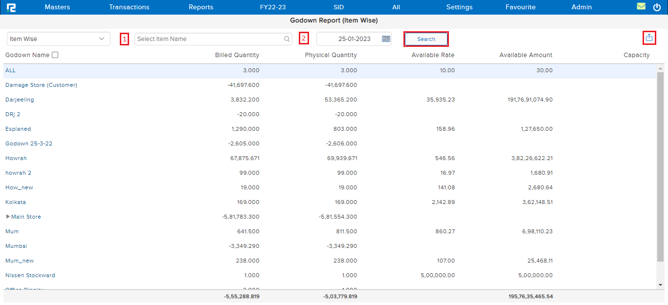 Godown report screen