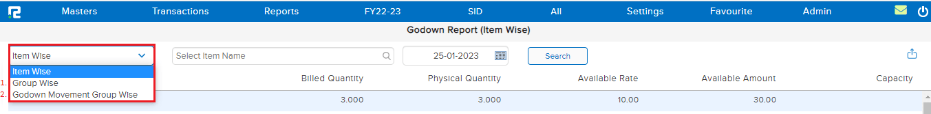 Godown report variations