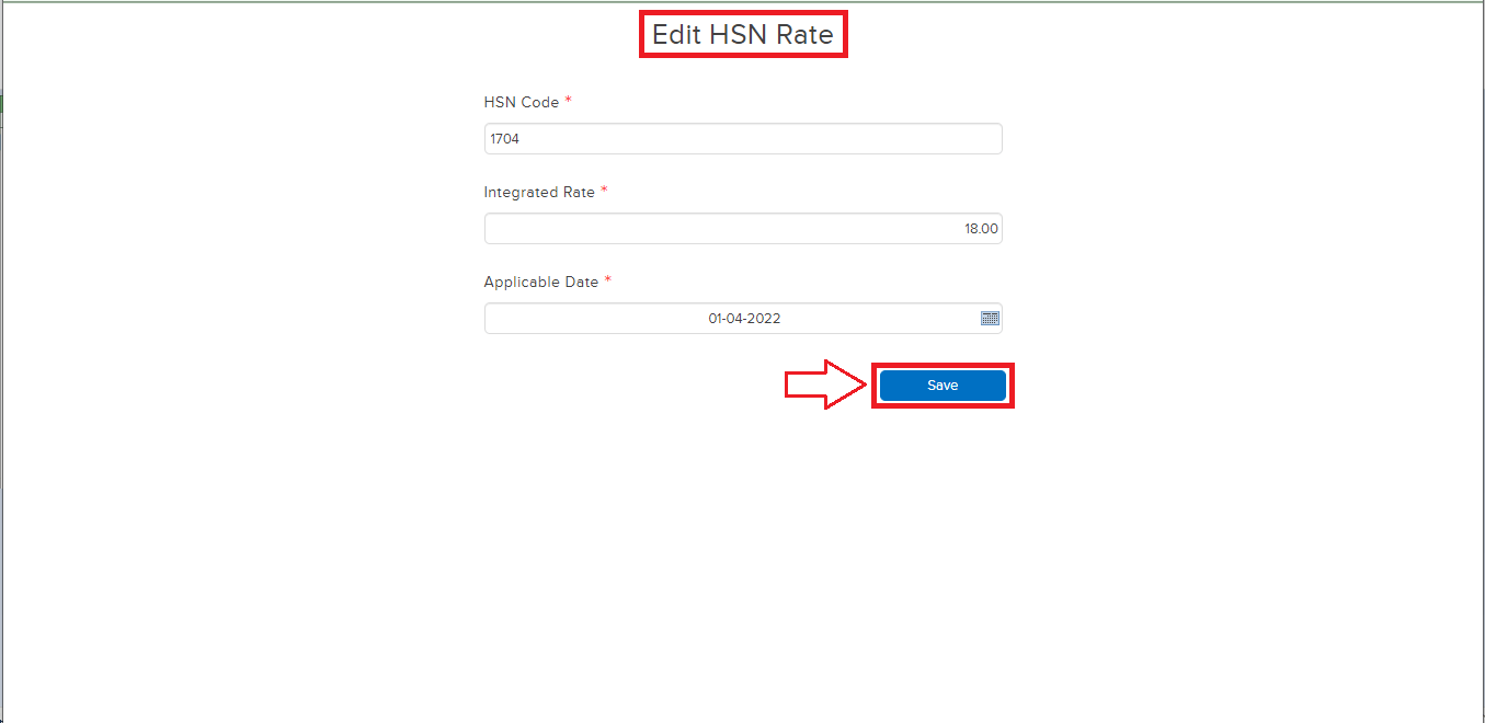 HSN Master edit screen