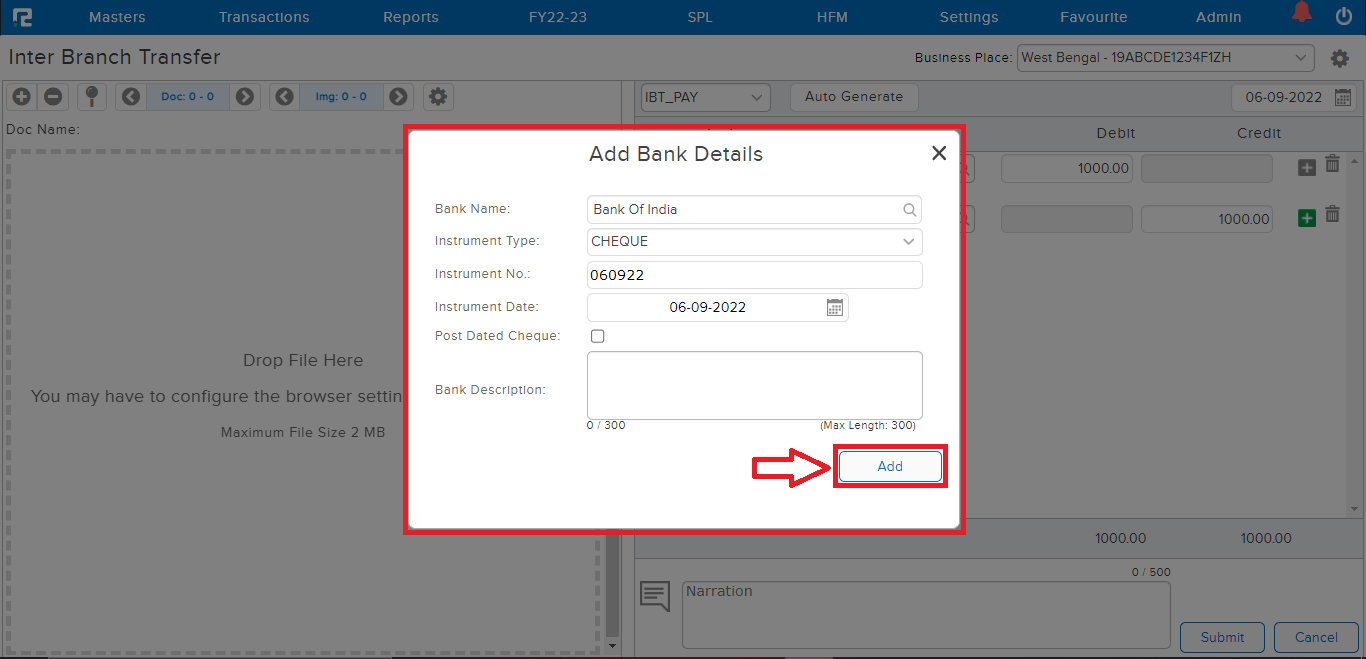 IBT CONTRA BANK DETAILS