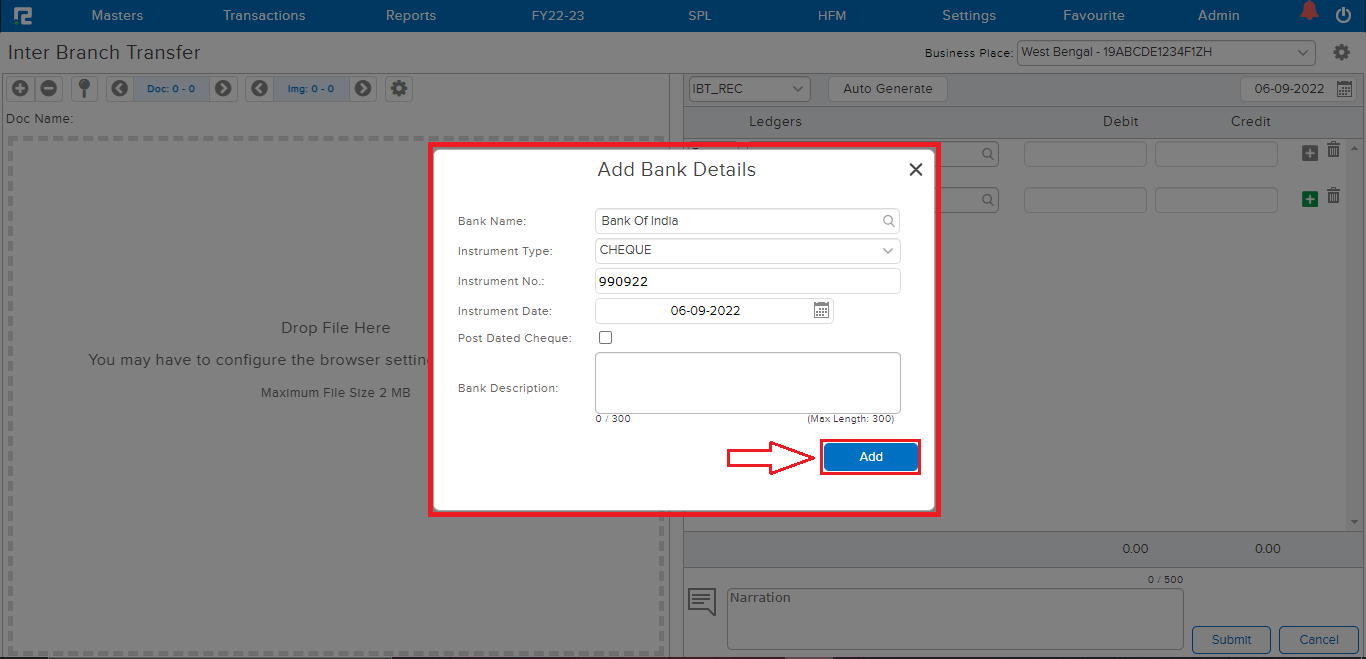 IBT RECEIPT BANK DETAILS
