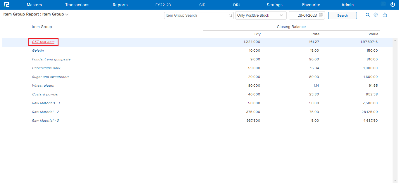 Item Group Report Edit
