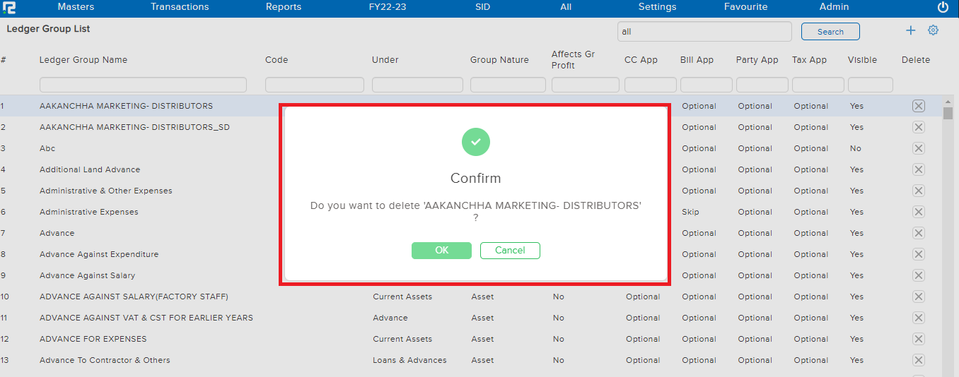 Ledger Group Delete Confirmation