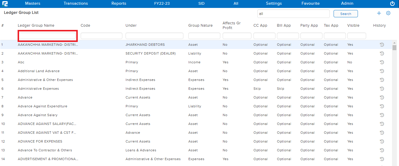 Ledger group View page