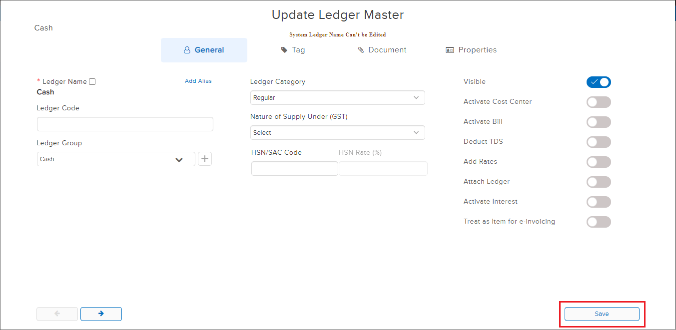 Legder update screen