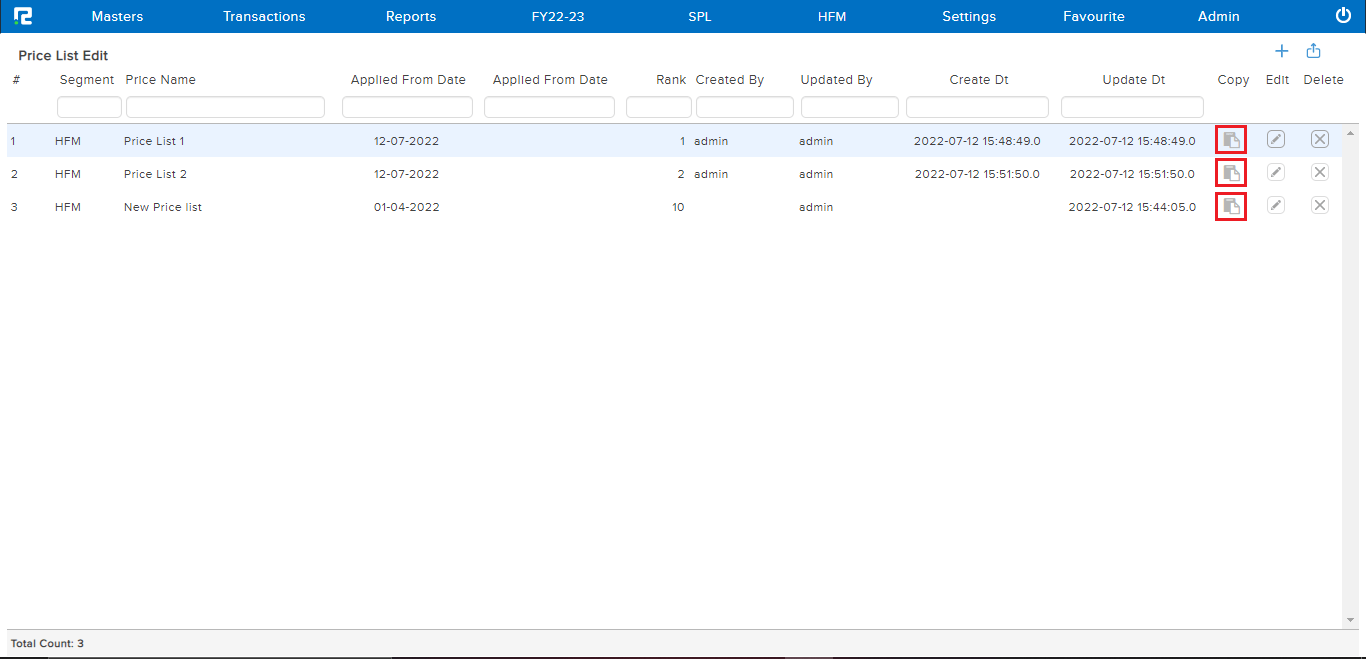 Price list Copy Option