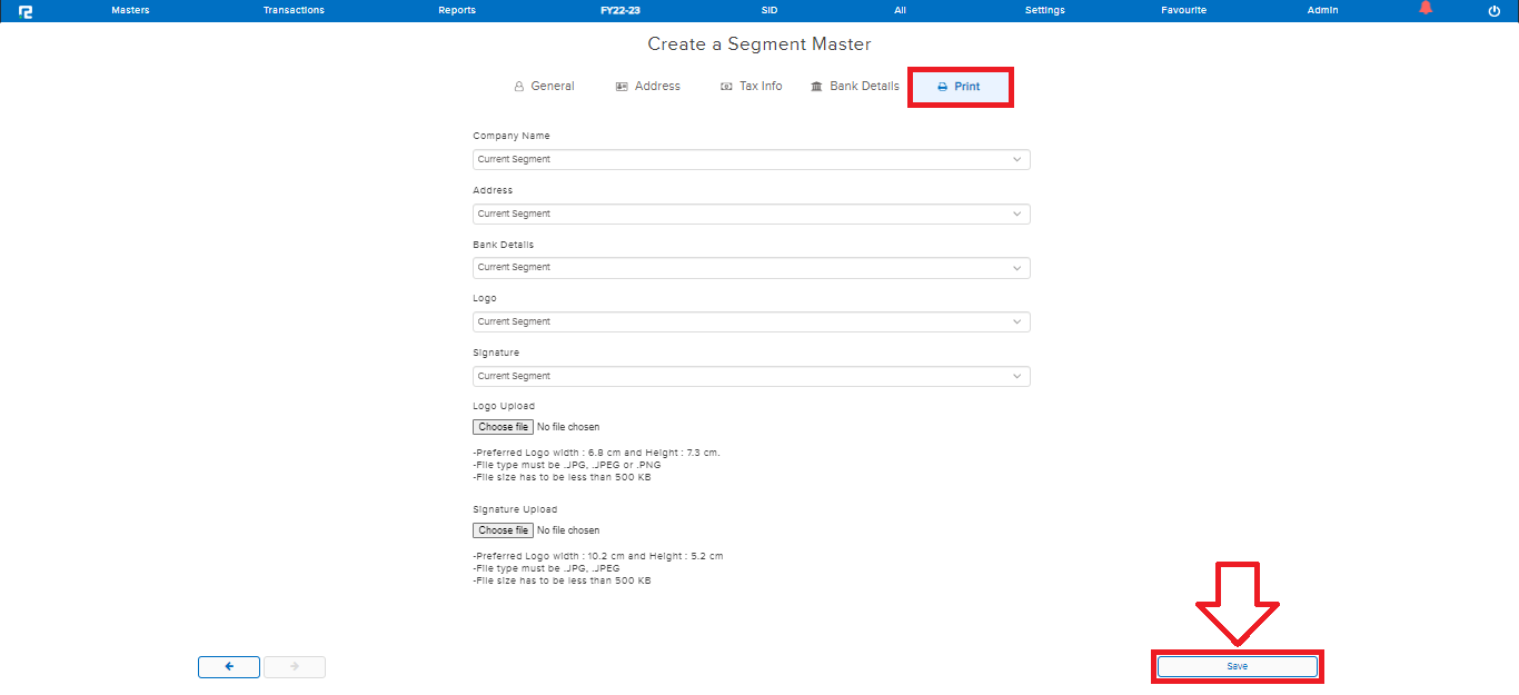 Print screen for segment