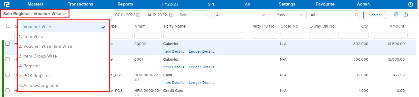 Sale register variation
