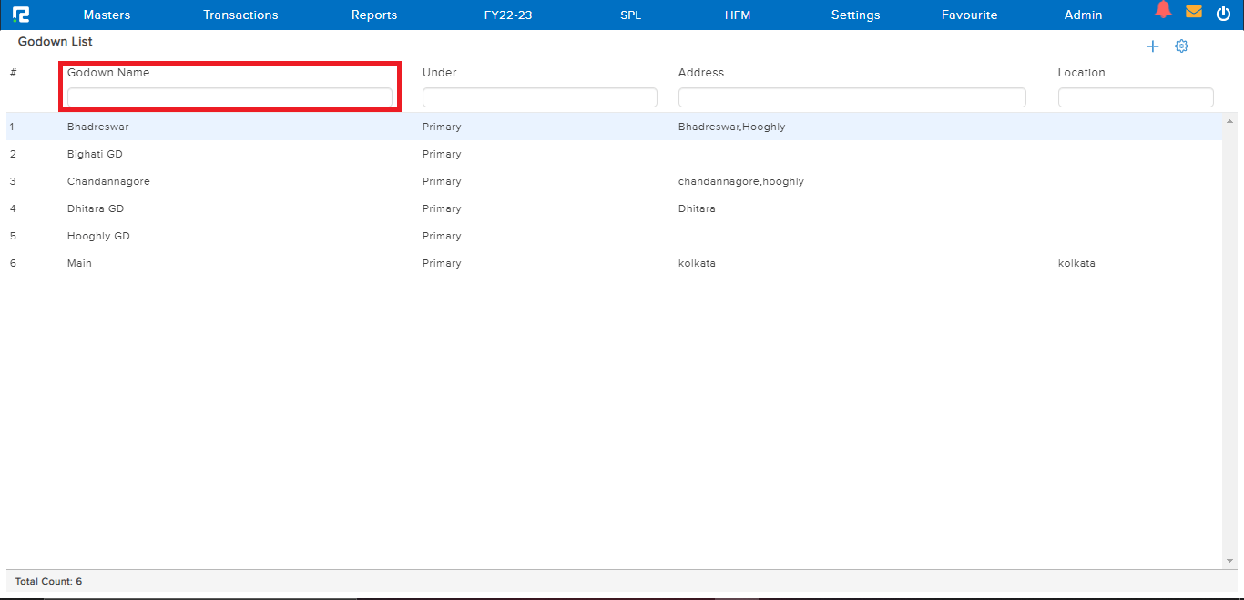 Screen for godown view
