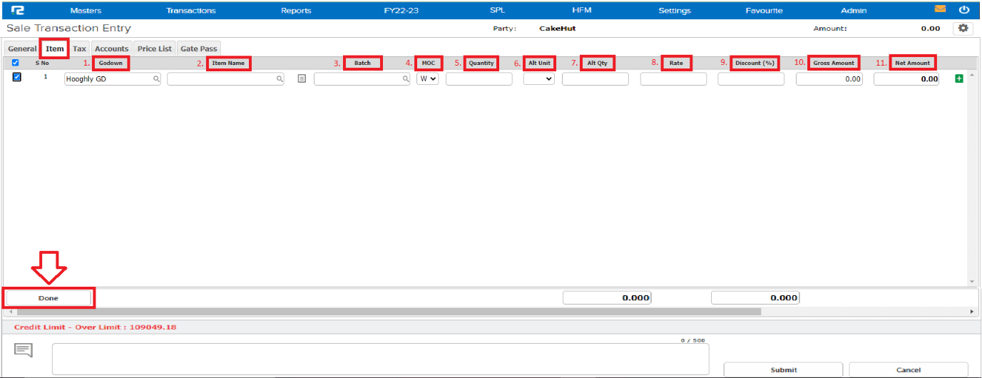Screen for Item part