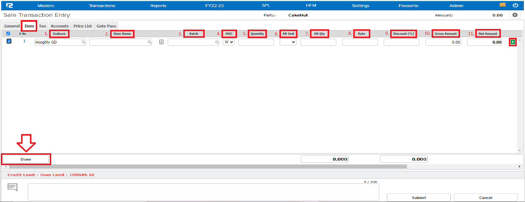 Screen for item part