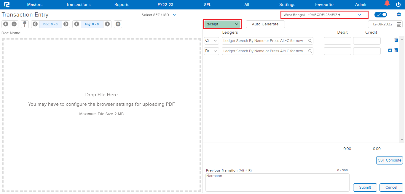 Selecting Receipt voucher