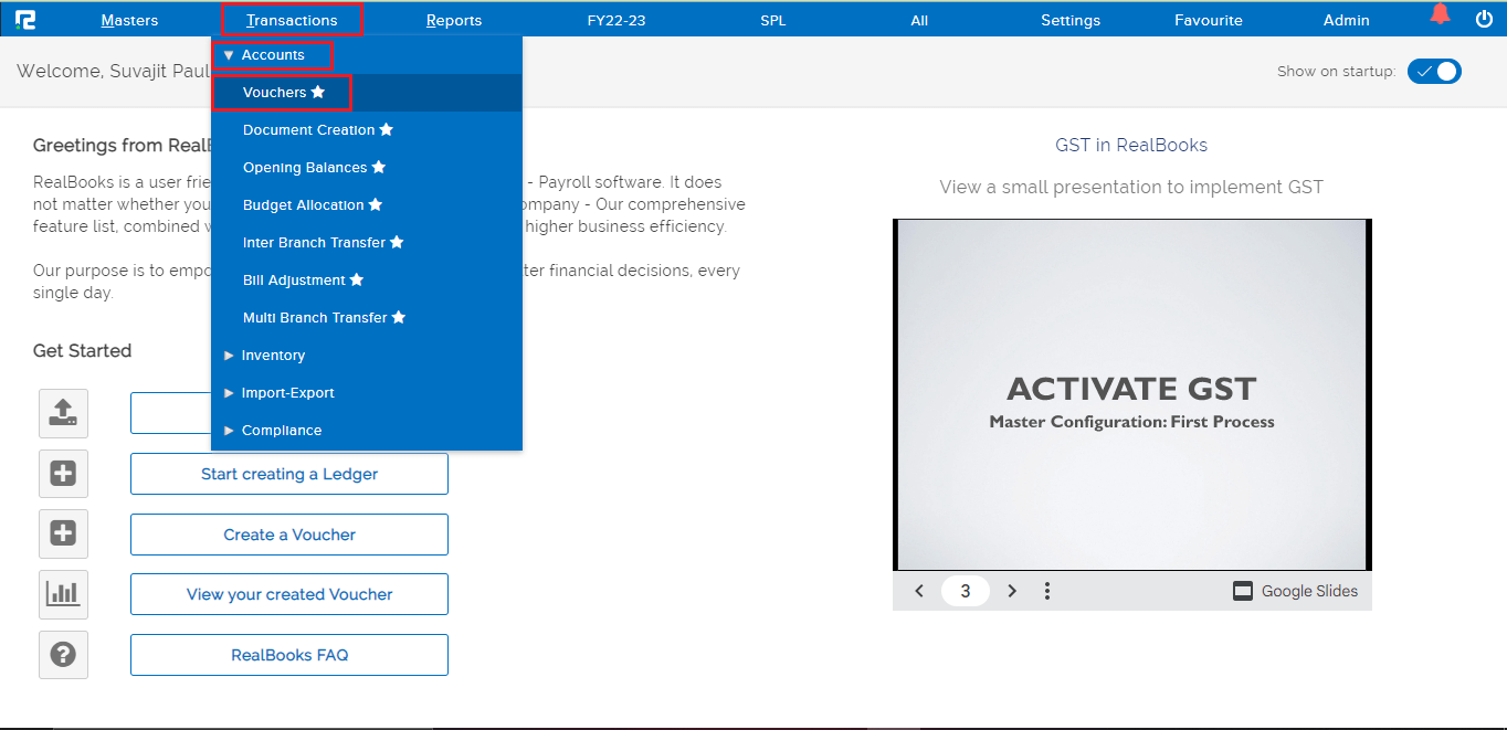 Steps for Creating an accounting voucher