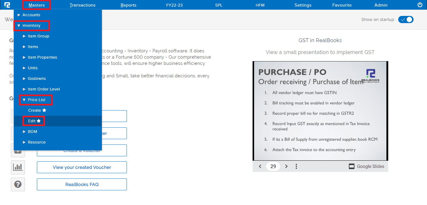 Steps for edit a pricelist