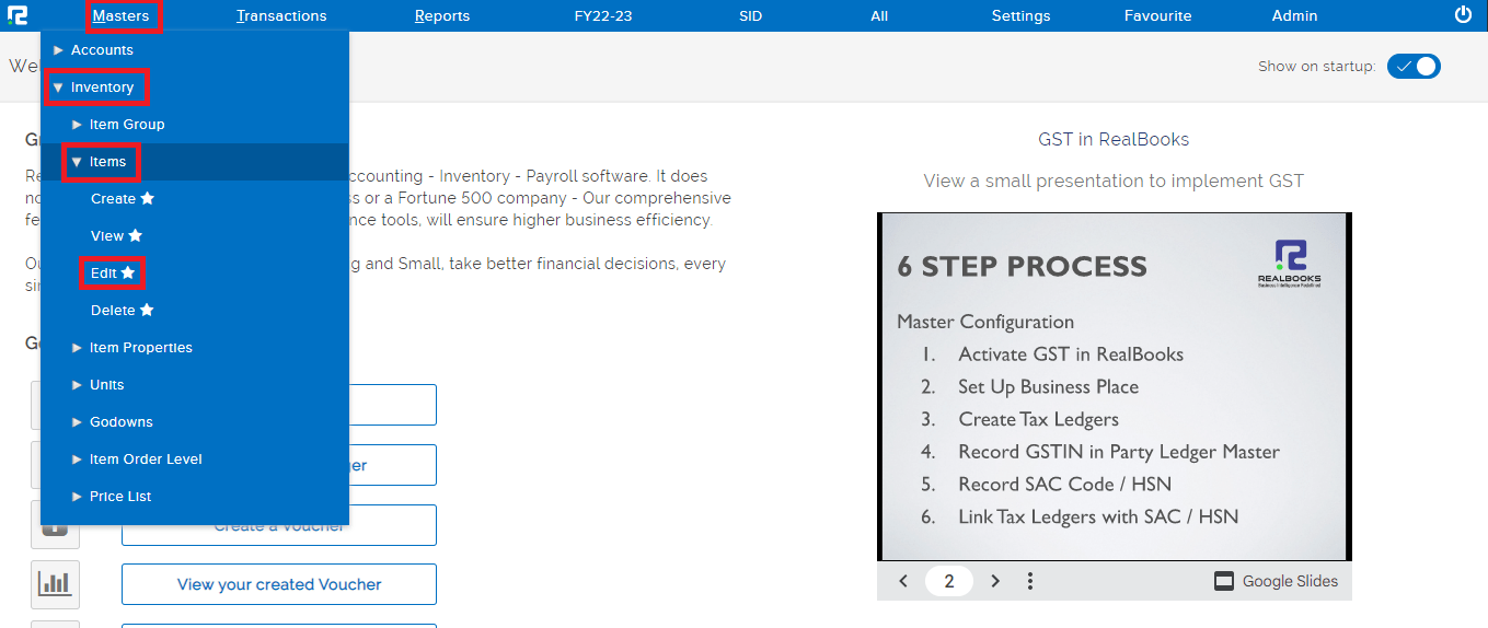 Steps for edit an item