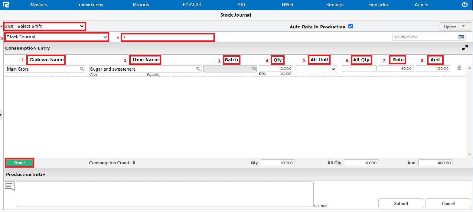 Stock Journal Entry Screen