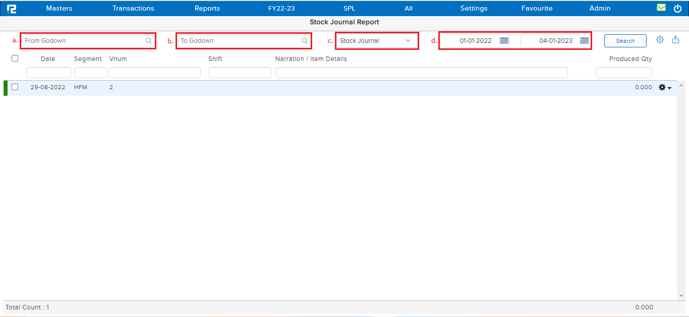 Stock journal screen