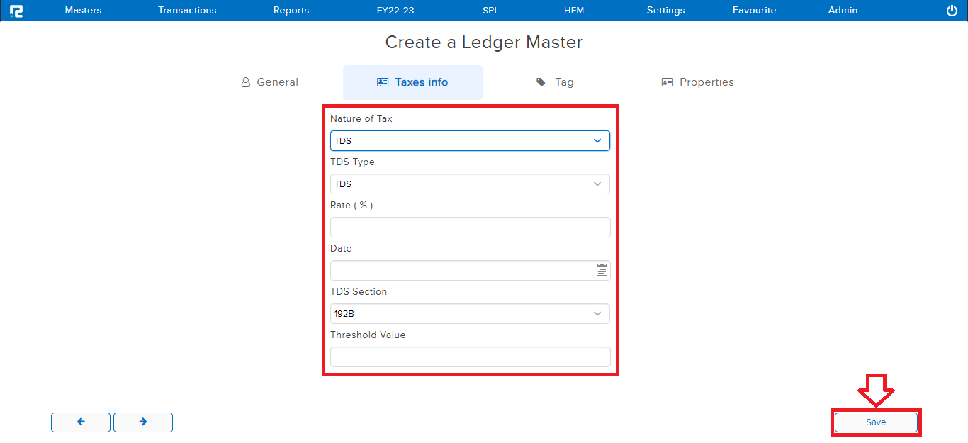 Tax info page in ledger creation