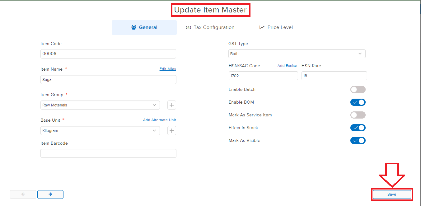 Update Item Popup