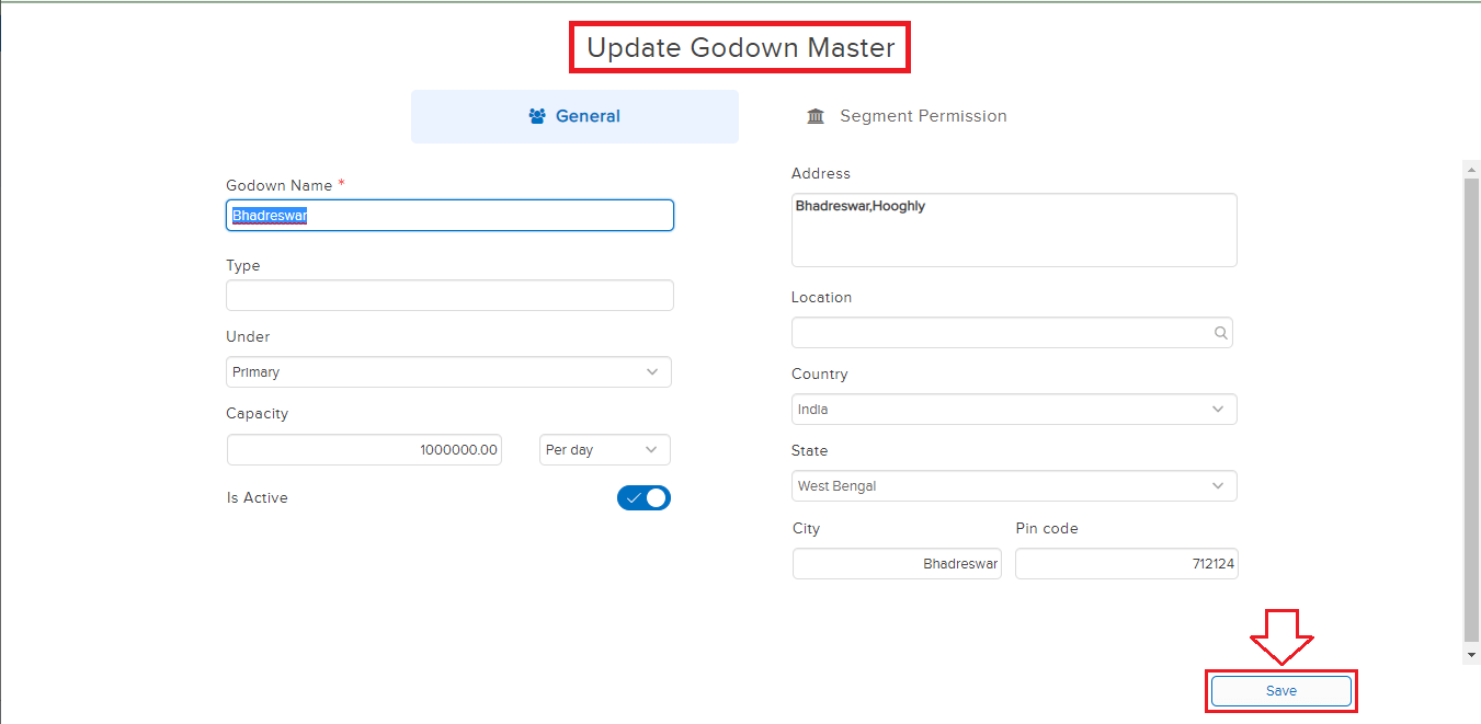 Update screen for godown