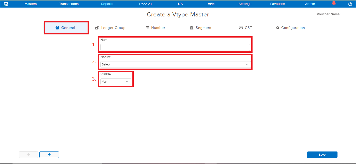 Voucher creation general tab