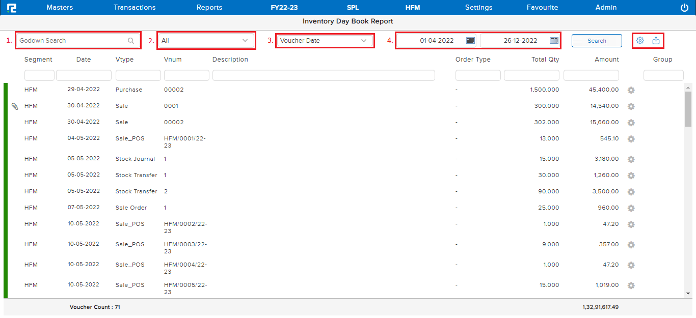 Voucher listing report