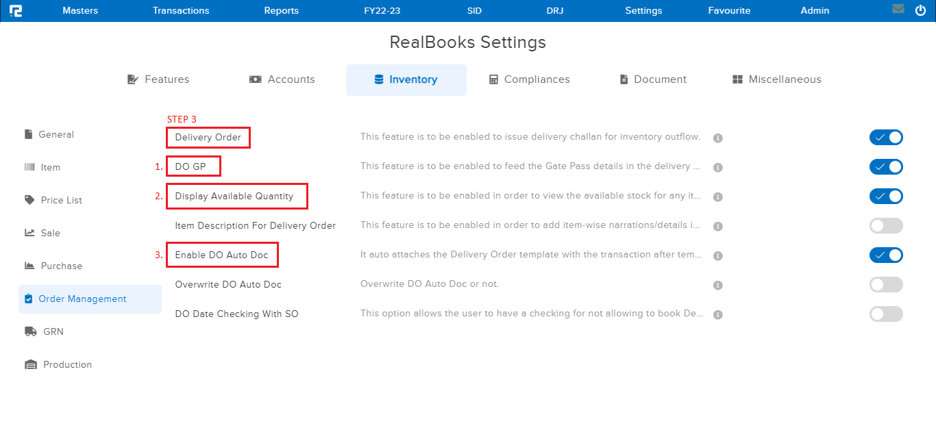 enable delivery order