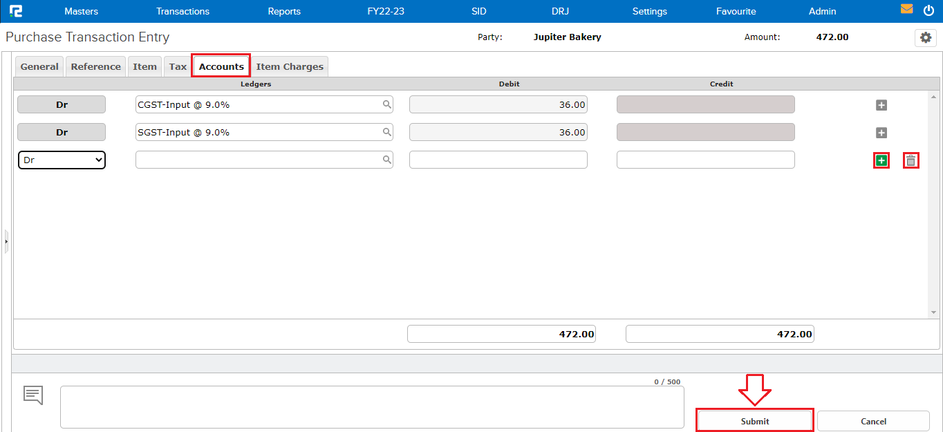 Purchase accounts tab