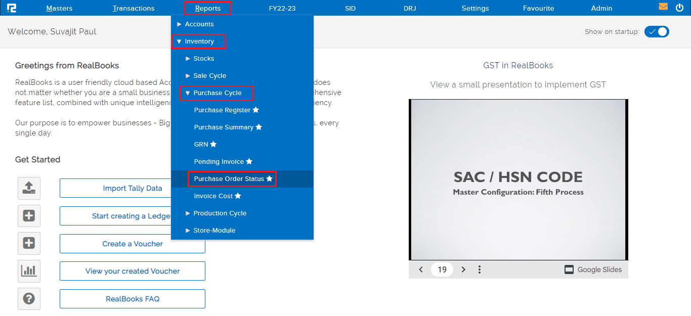 Purchase order report path