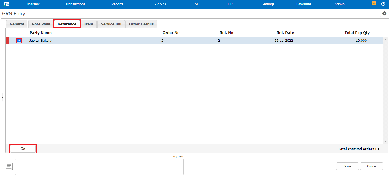 Reference tab in GRN